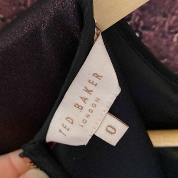 TED BAKER 0 US 2 Ayma Embellished Oxblood Metallic Fit & Flare Skater Dress Prom - Picture 12 of 12